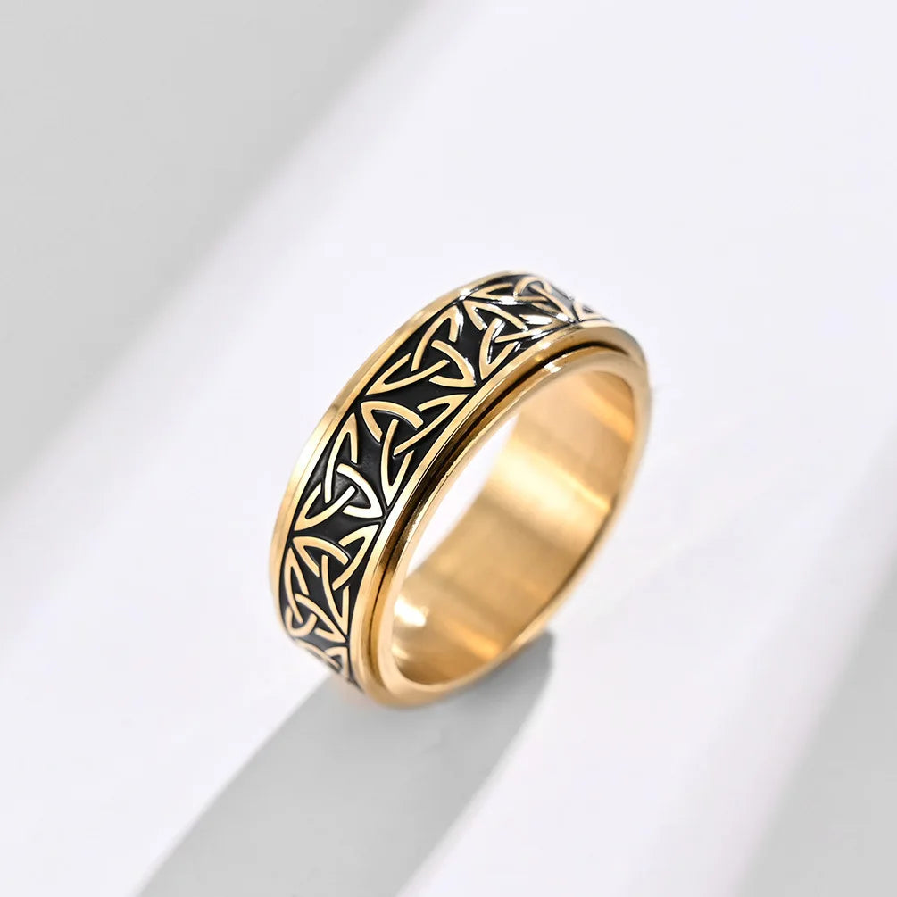 Viking Celtic Knot Rune Ring Men Rotating Stainless Steel Anti Stress in USA