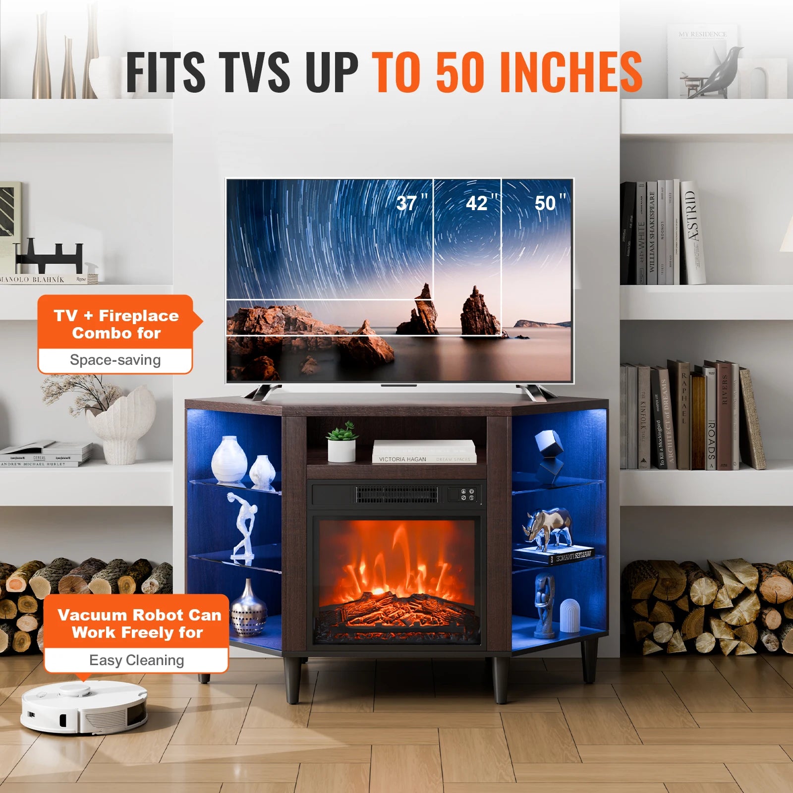 VEVOR Electric Fireplace TV Stand TVs Corner Console IN USA.