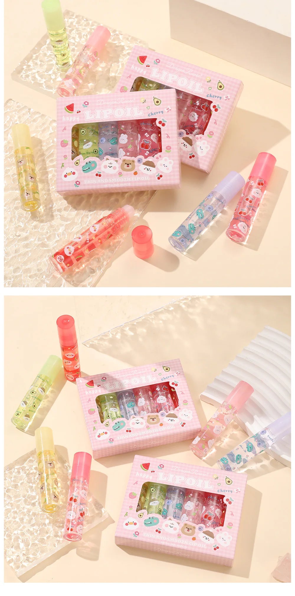 Cute Fruit Cartoon Lip Gloss Set Transparent Colourless Lip in USA