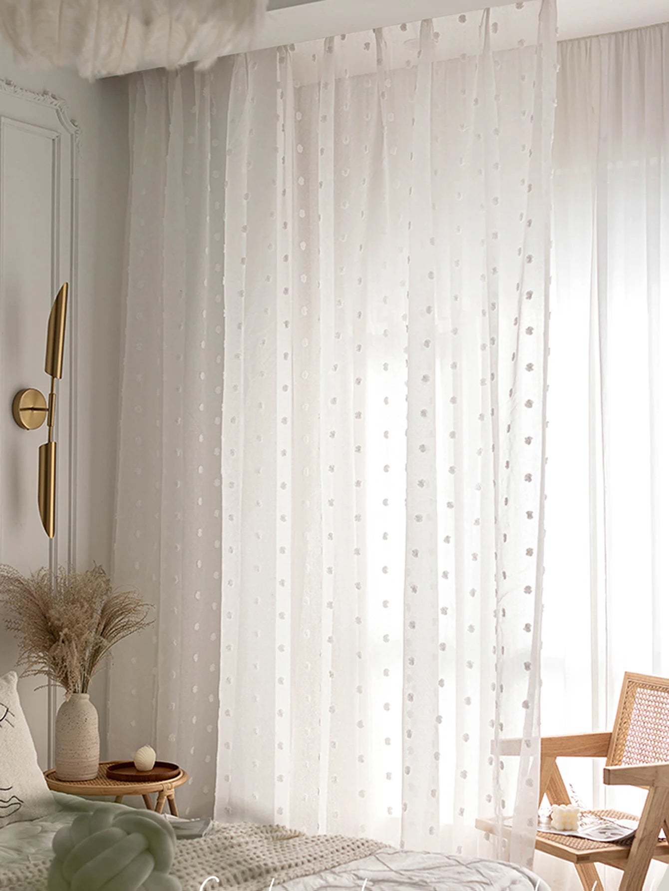 Romantic White Pom Pom Sheer Curtain for the Living Room in USA