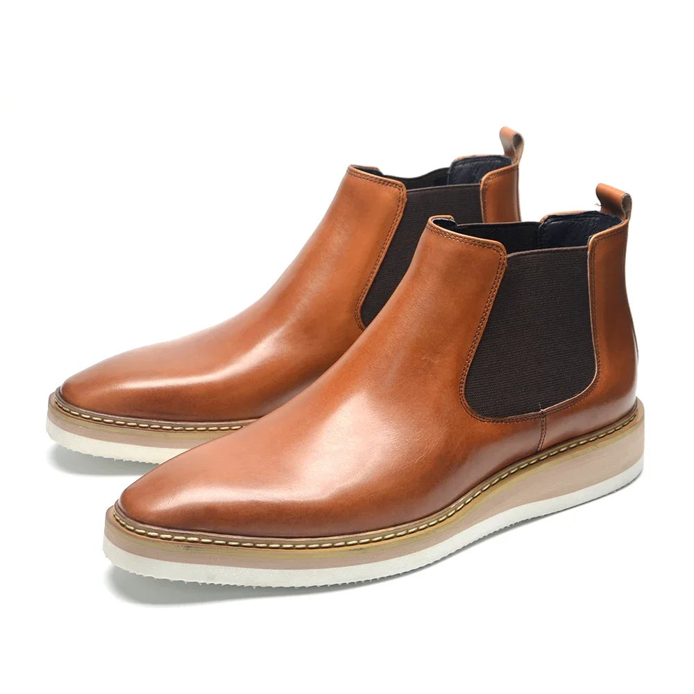 British Style Cow Genuine Leather Men's Chelsea Ankle Boots in USA