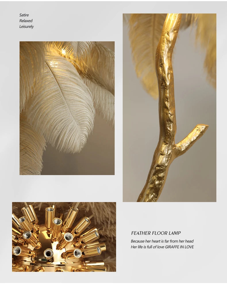 Nordic Ostrich Feather Led Floor Lamp Resin Copper IN USA.