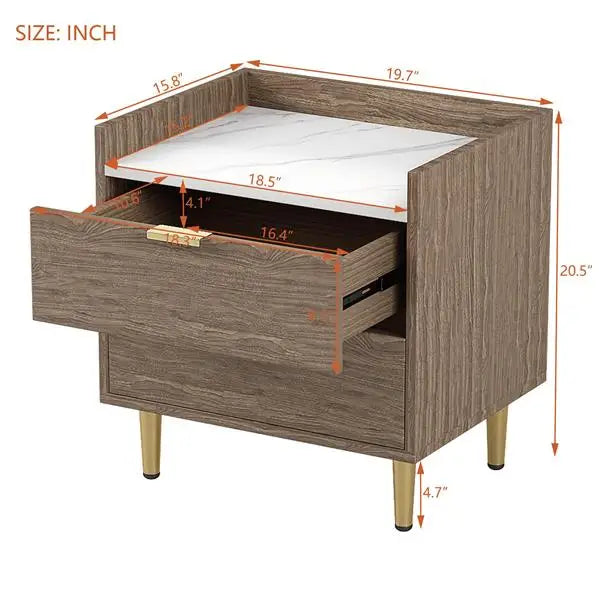 Wooden Nightstand Drawers Worktop, Bedside Table IN USA.