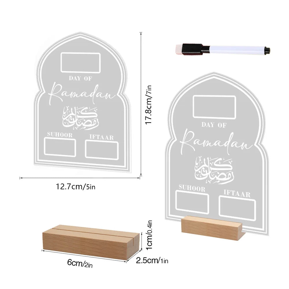 Reusable Acrylic Ramadan Calendar Board Wooden Base Table Ornament wit