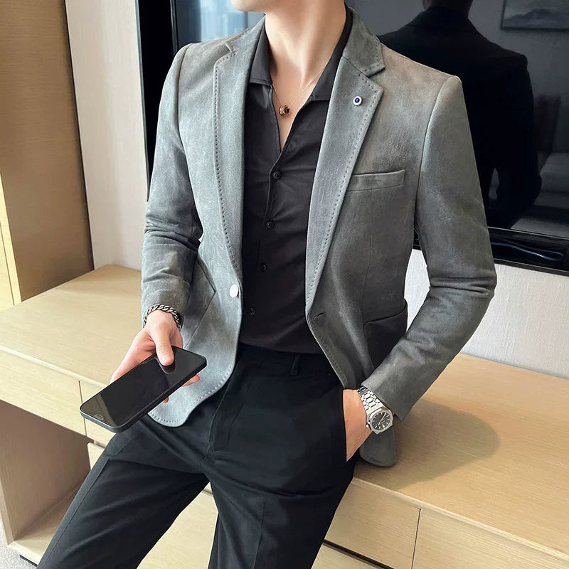 New Fashion Suit Coat Men's Slim Fit Deerskin IN USA.