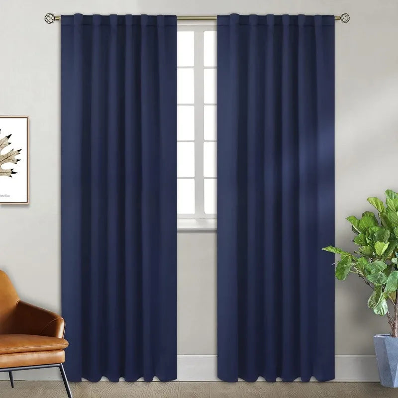 Navy Blue Elegant Blackout Curtains Rod Pocket in USA