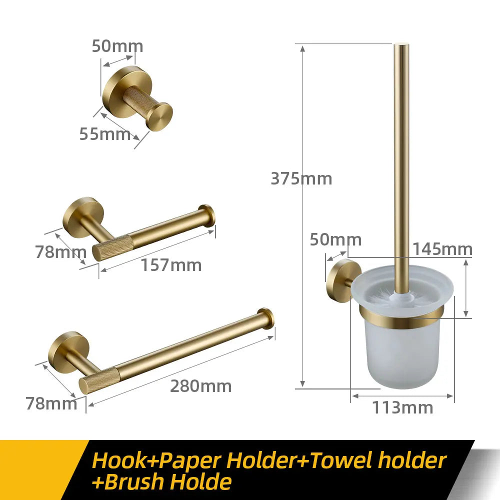 Bathroom Hardware Accessories Set Brushed Gold Knurled