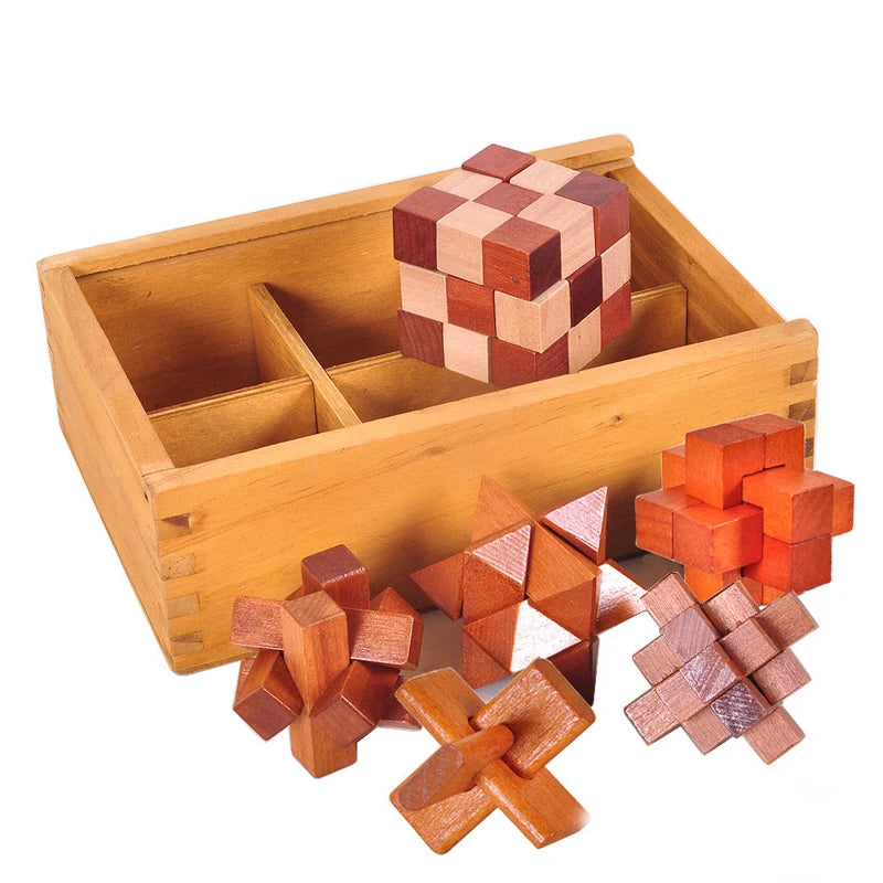 Wooden Puzzle Box Set Intelligent Unlock Toy Kong Ming in USA