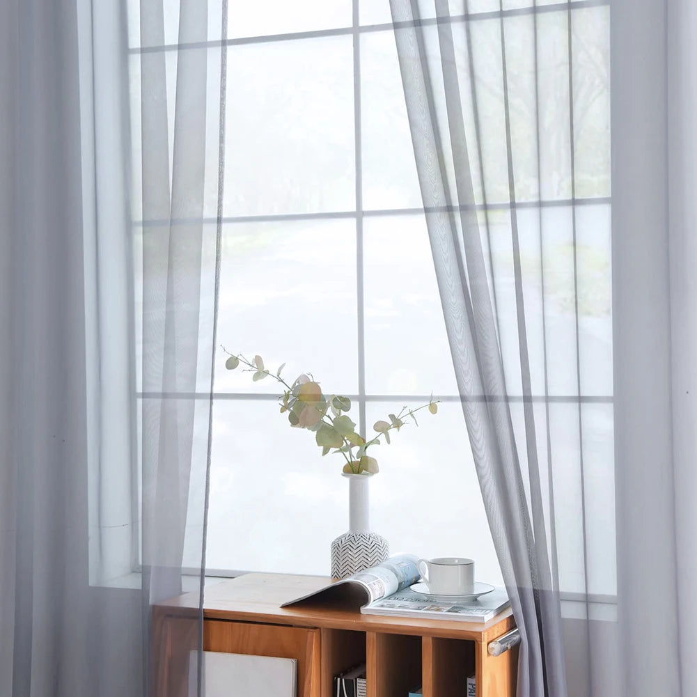 White/Cream/Grey Tulle Curtains Living Room Decoration in USA