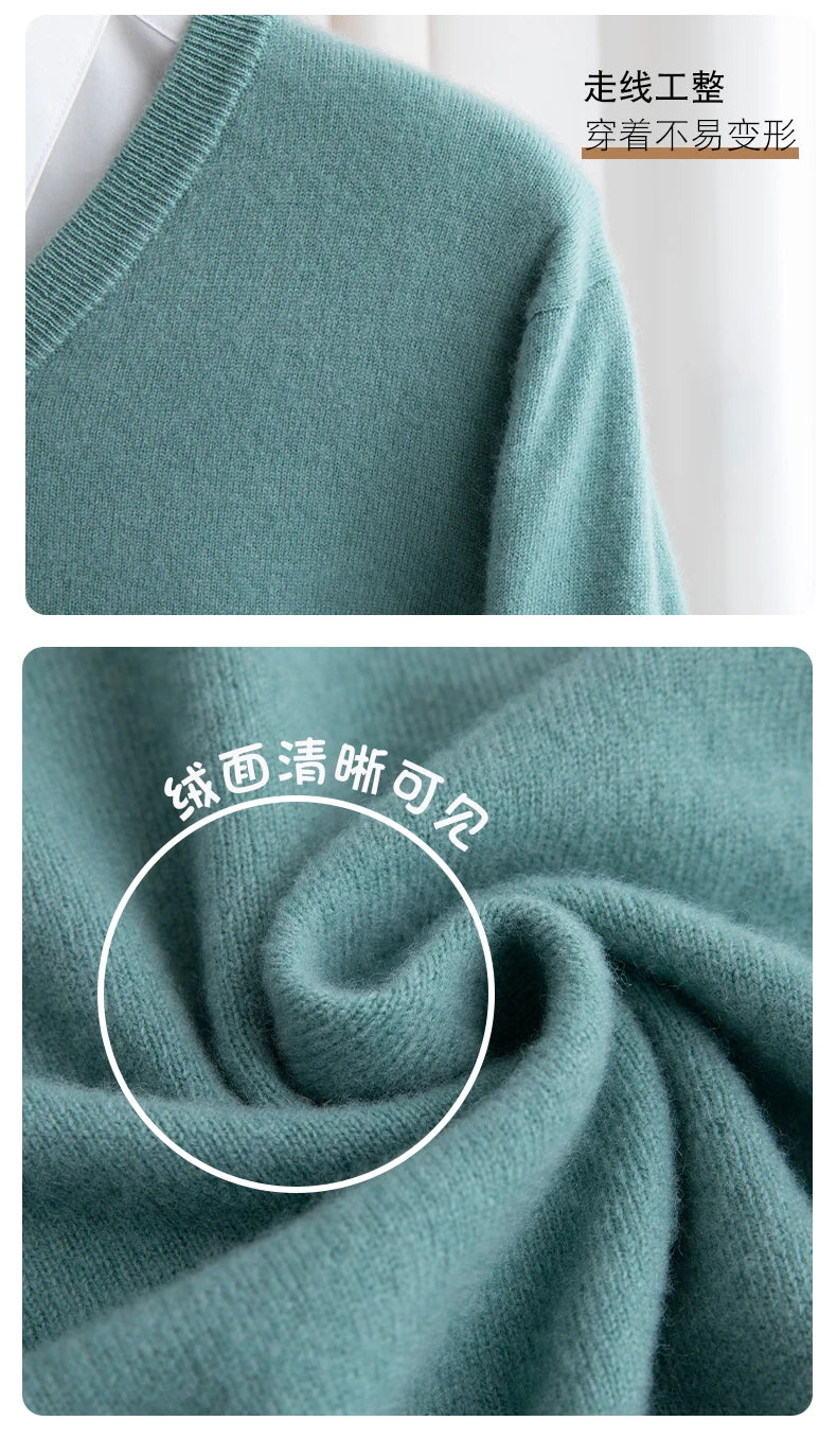 Men Merino Wool Sweater V-Neck Pullover Autumn Winter Cashmere in USA