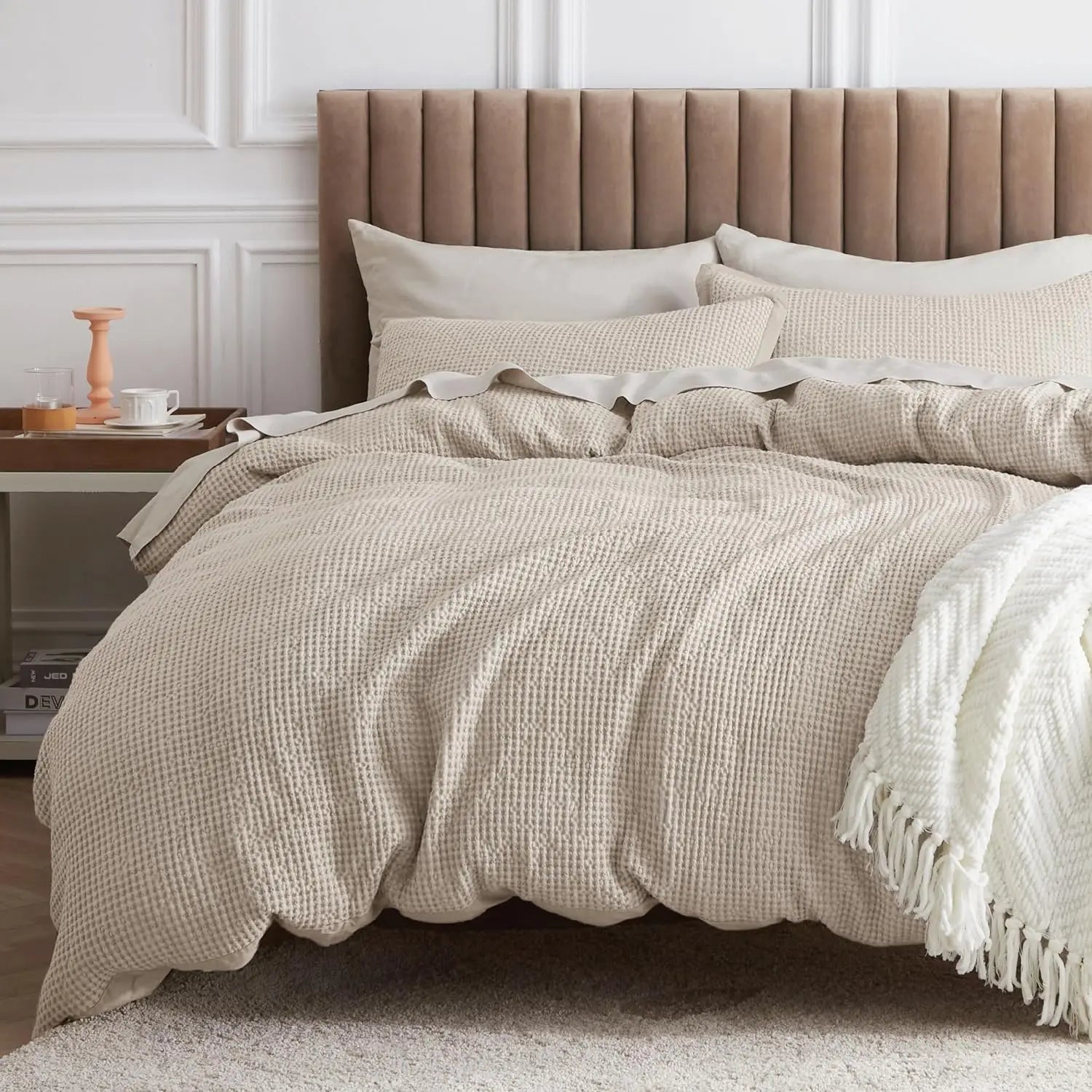 Cotton Waffle Weave Coconut White Duvet Cover Set