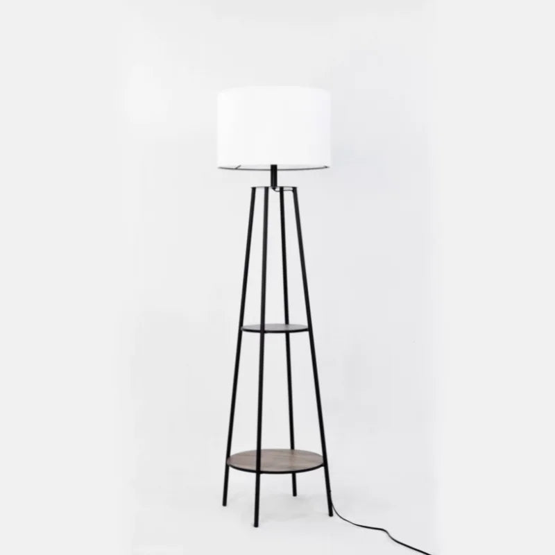 Matte Black Mid-Century Style Floor Lamp, Wood Shelves IN USA.