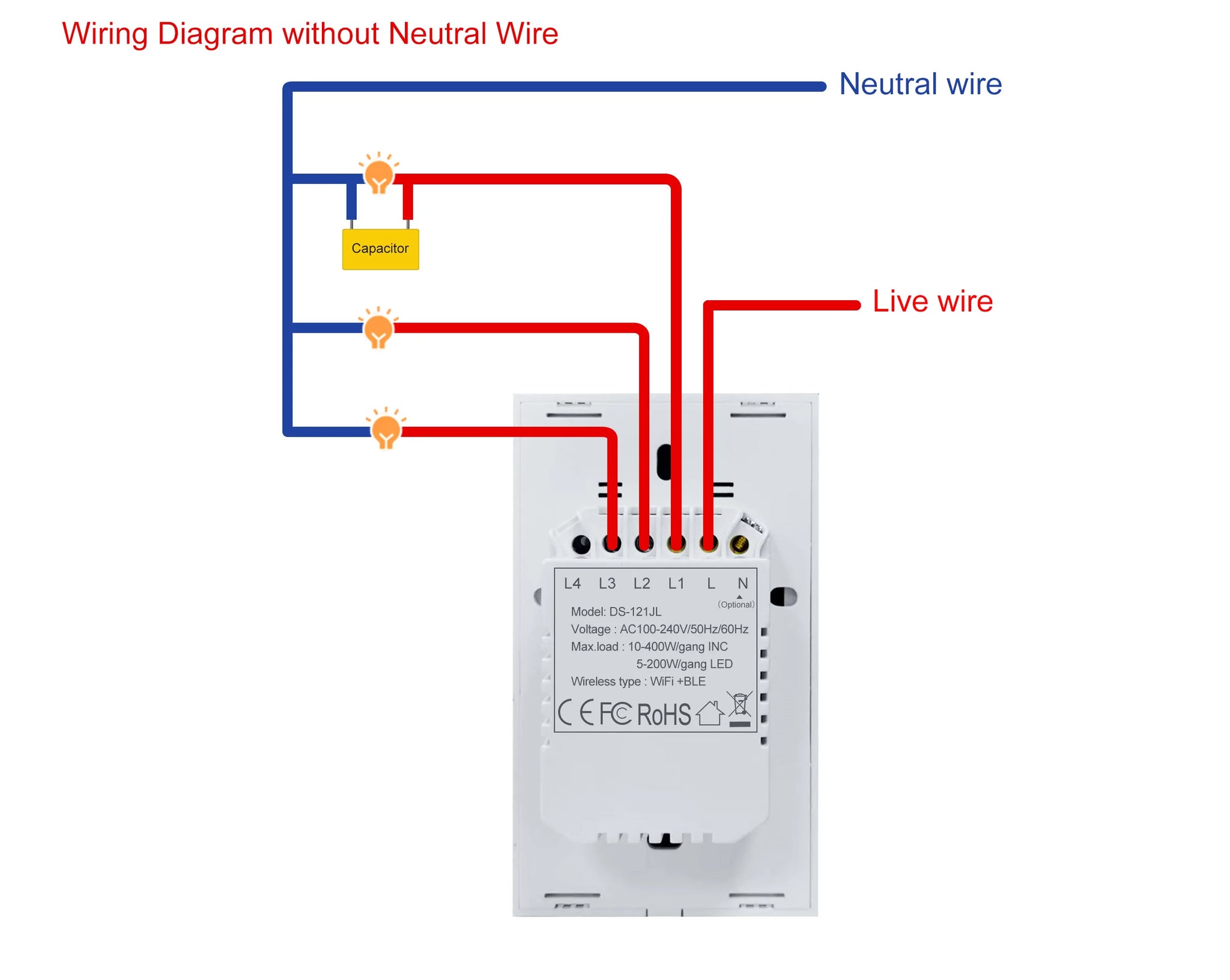 Smart Wifi Touch Switch No Neutral Wire Required Smart Home in USA.