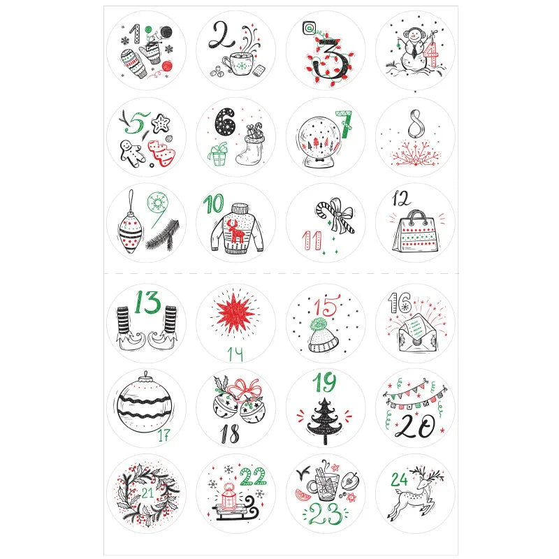 Christmas Countdown Gift Number Stickers Label Advent Calendar Xmas Gi