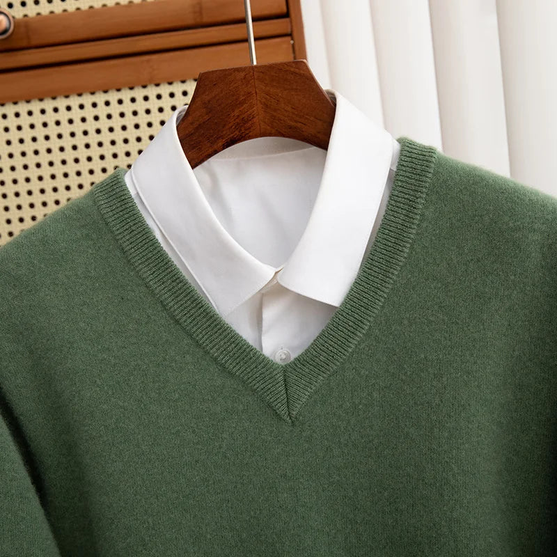 Men Merino Wool Sweater V-Neck Pullover Autumn Winter Cashmere in USA