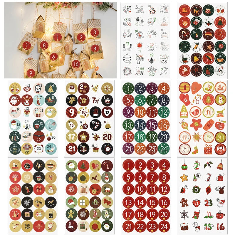 Christmas Countdown Gift Number Stickers Label Advent Calendar Xmas Gi