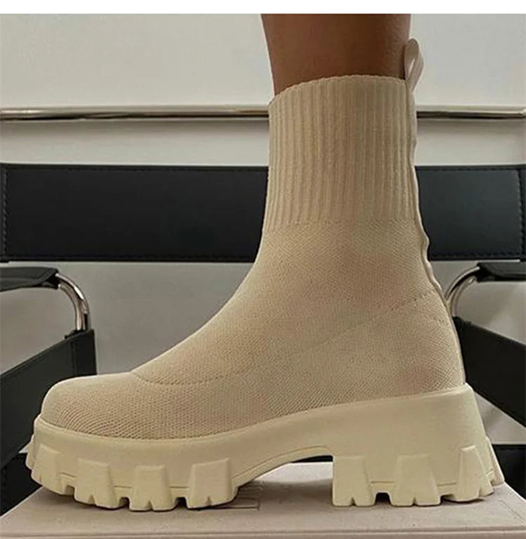 Women Boots Short Knitting Platform Boots Autumn Winter Shoes in USA