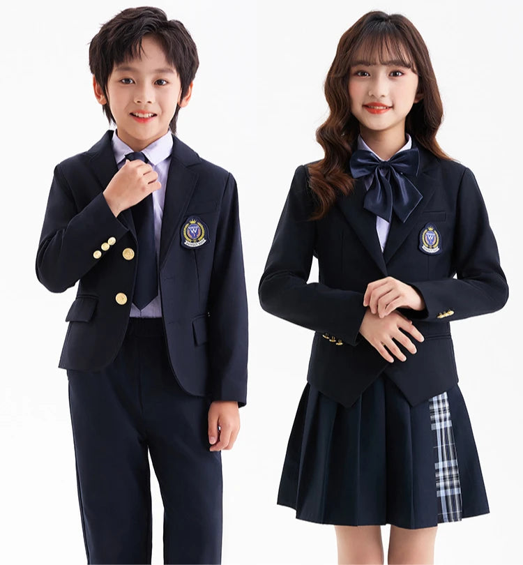 Children School Uniform Girls Jacket Pleated Skirt Suits Boys in USA