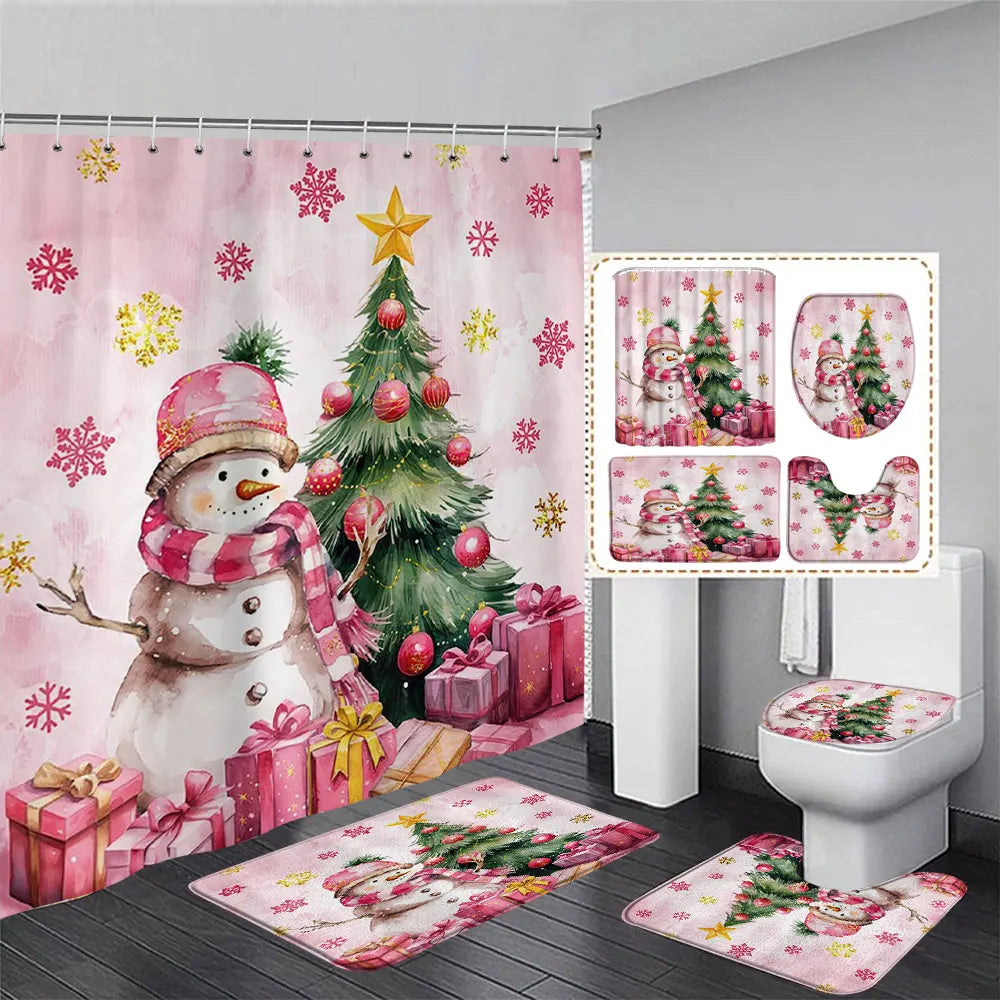 Christmas Bathroom Sets with Shower Curtain Rugs Red Truck in USA.