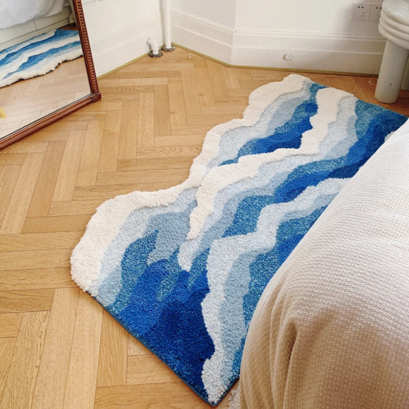 Aesthetic Tufting Ocean Bedroom Rug Soft Fluffy Scenic Wave