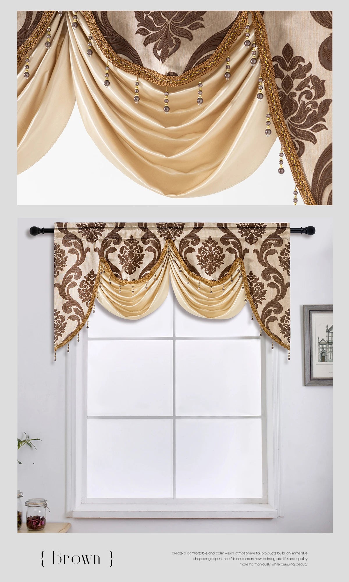 Living Room Luxury Jacquard Fabric Curtain Head Window in USA