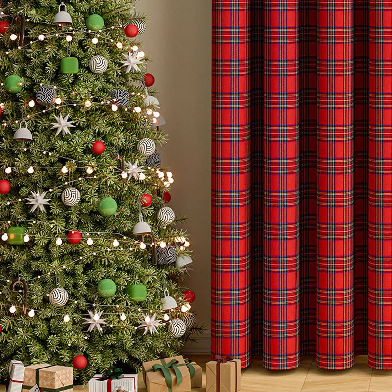 1 Panel Christmas line grid curtain suitable for living room and bedro