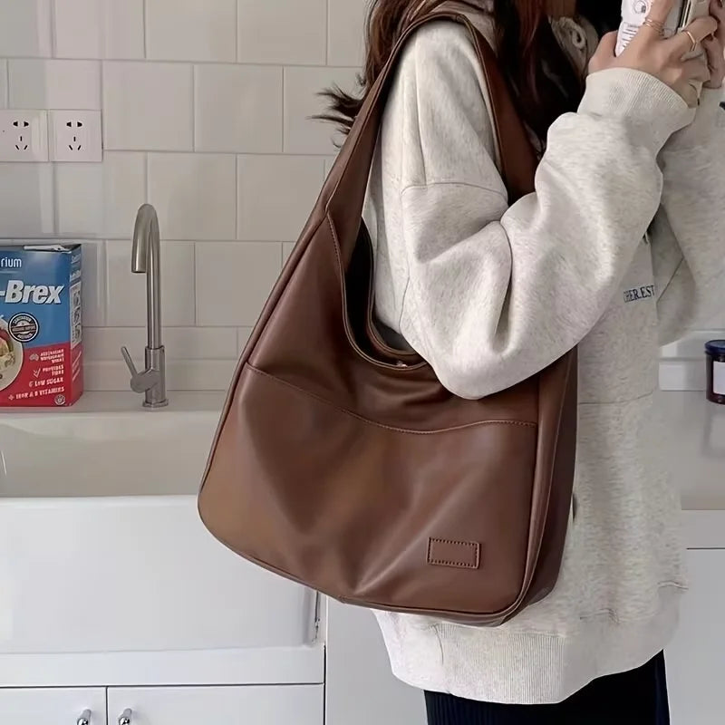 Women Hobo Bag Simple PU Leather Solid Shoulder Bag in USA