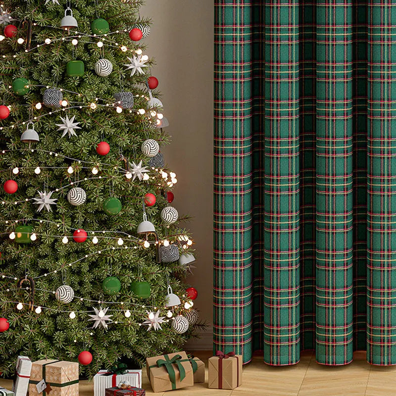 1 Panel Christmas line grid curtain suitable for living room and bedro