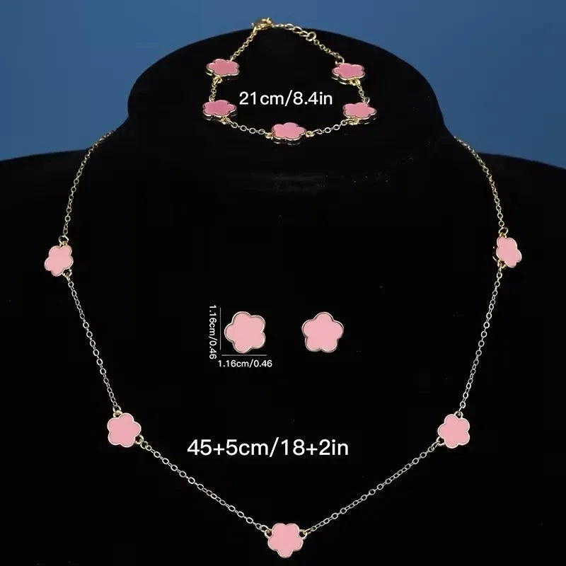 Flower Clover Earrings Necklace Ring Bracelet Four-piece Woman in USA