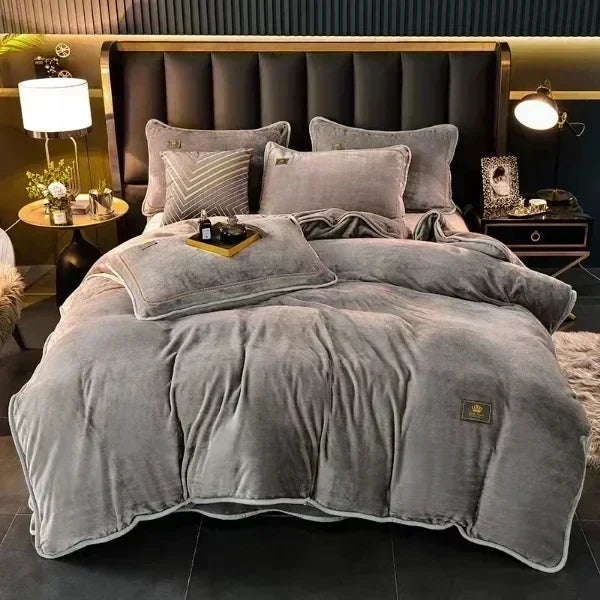 Velvet Autumn Winter Warm Duvet Cover Set Bed Sheet in USA