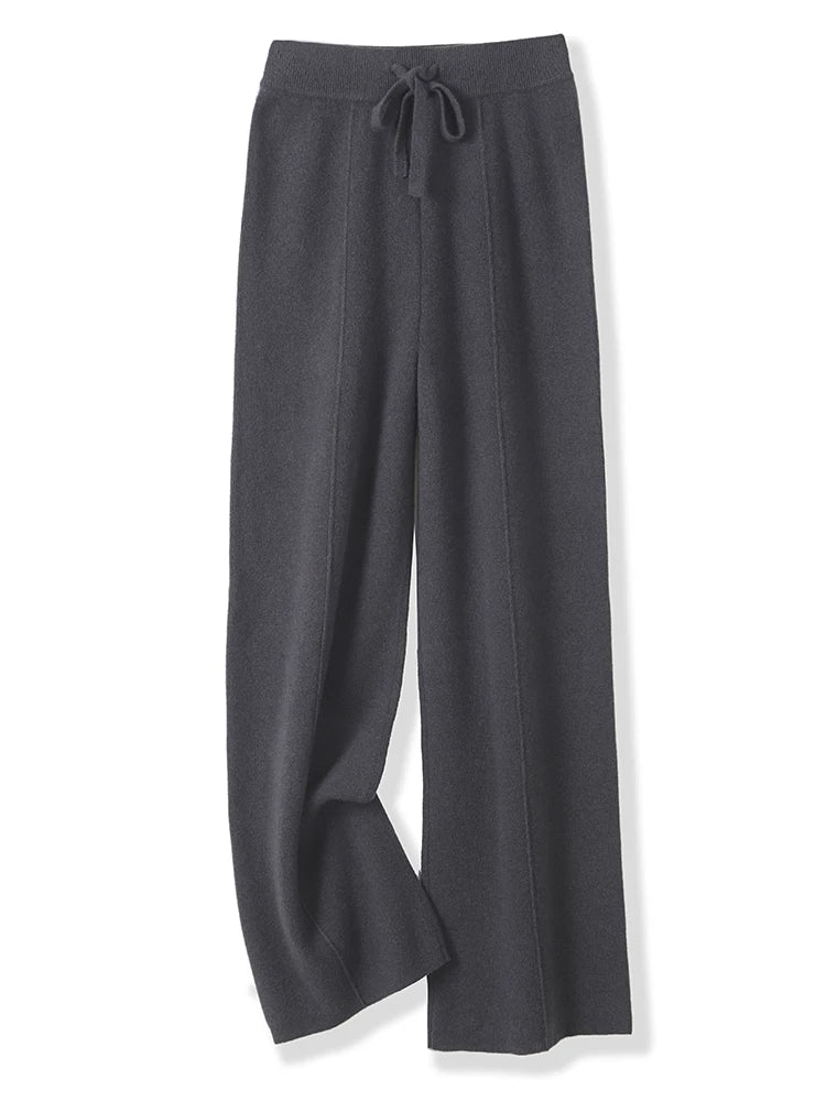 Women Merino Wool Knitted Wide Leg Pants Autumn in USA.