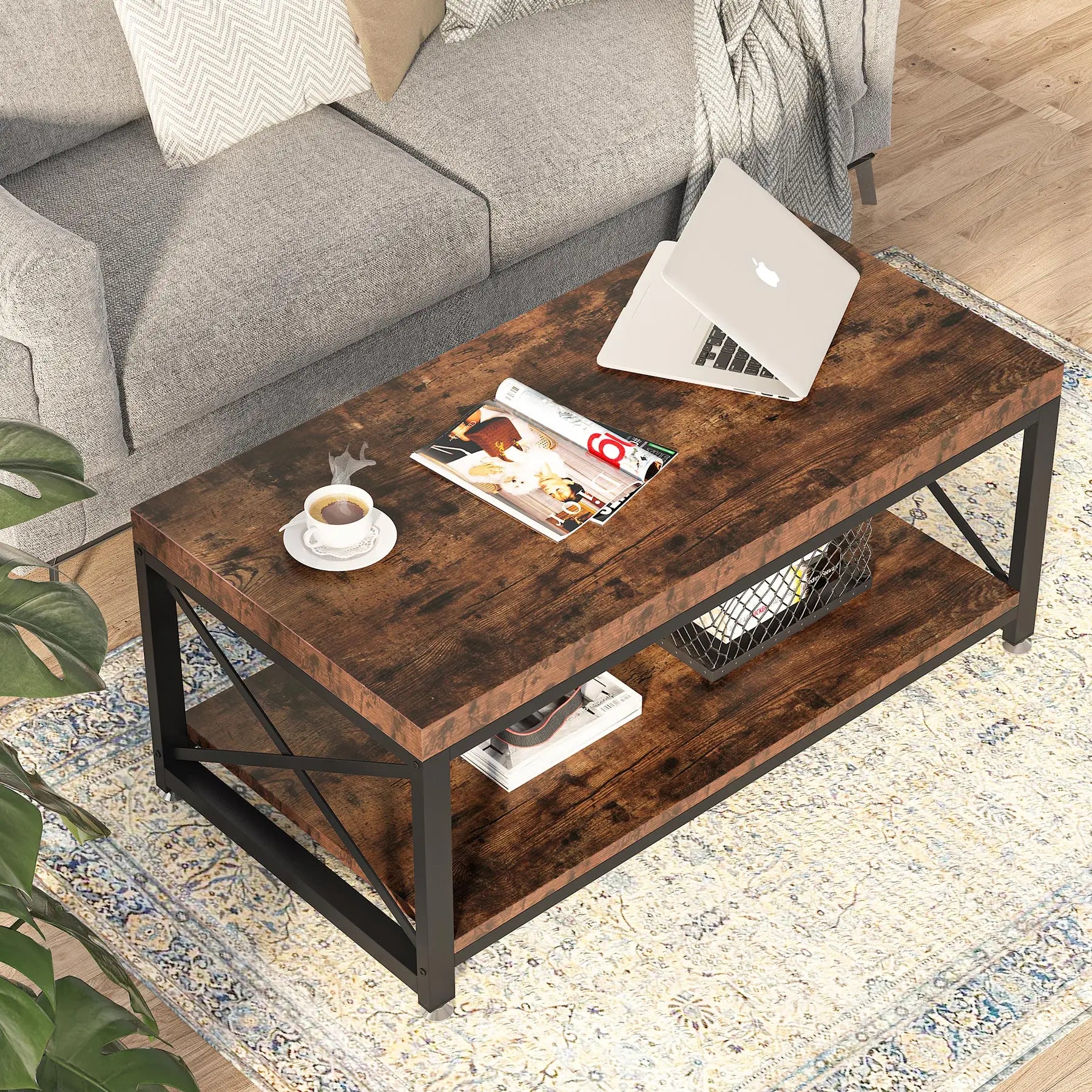 Tribesigns Industrial Coffee Table, Cocktail Table in USA.