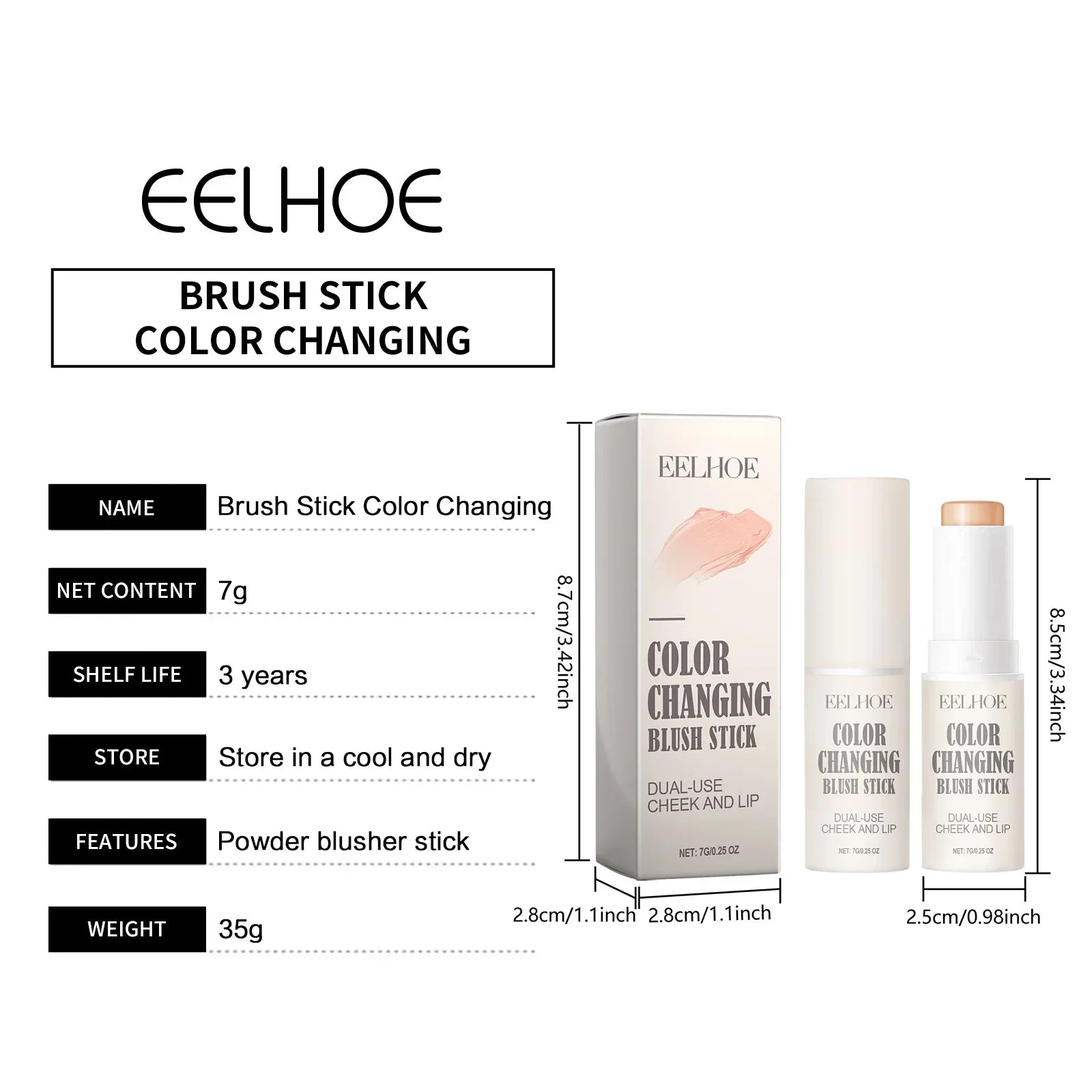 EELHOE Face Blush Stick Color Change Blush Cheek Lip in USA