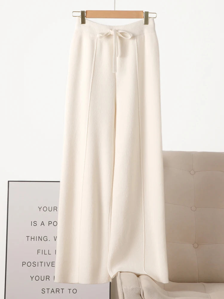 Women Merino Wool Knitted Wide Leg Pants Autumn in USA.