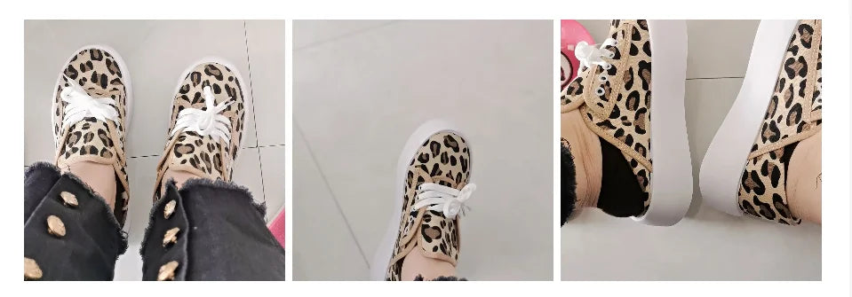 Stylish Leopard Print Sneakers Women Spring Chunky Canvas Shoes in USA