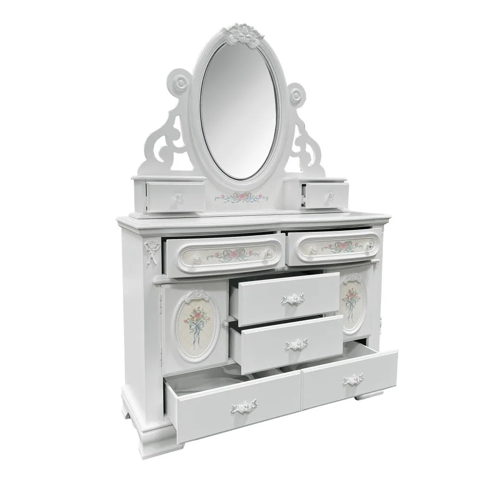 Dressing Table Jewelry Mirror, Wooden Cosmetic Table IN USA.