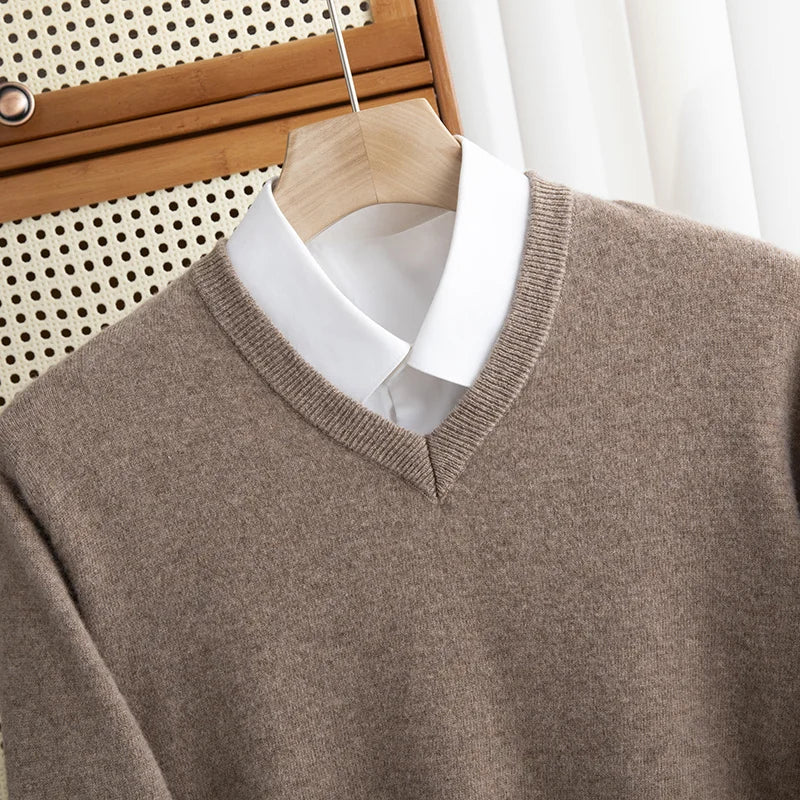 Men Merino Wool Sweater V-Neck Pullover Autumn Winter Cashmere in USA