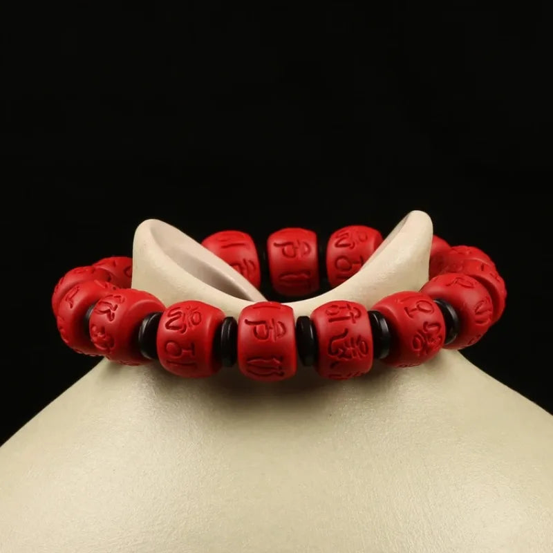 Beads Red Organic Cinnabar Elastic Bracelet Natural Fashion in USA.