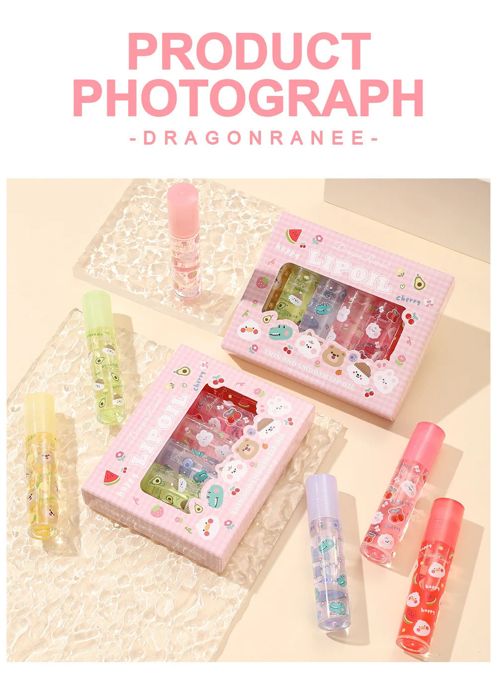 Cute Fruit Cartoon Lip Gloss Set Transparent Colourless Lip in USA