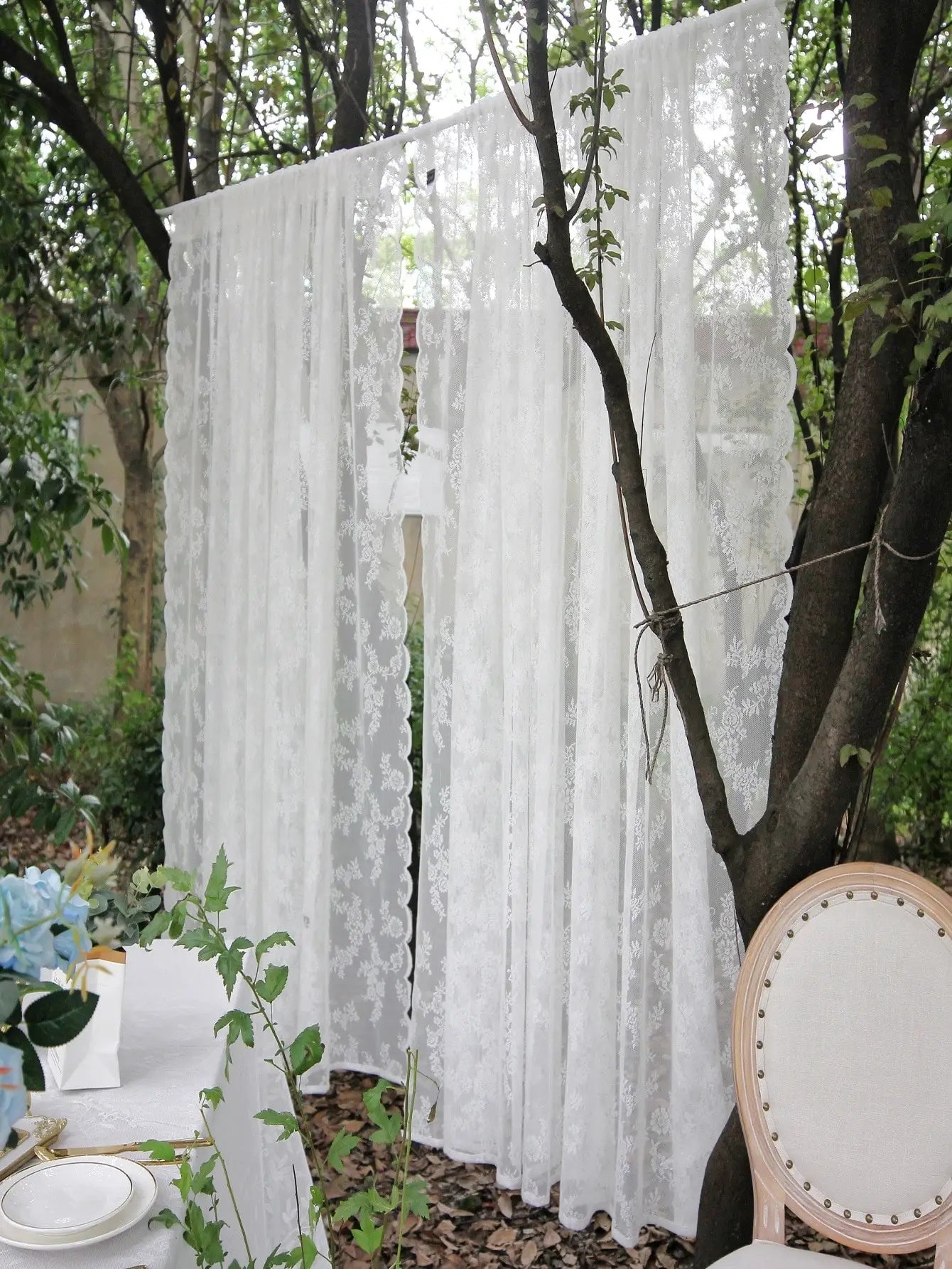 Outdoor Lace Curtain German Style White Flower IN USA.