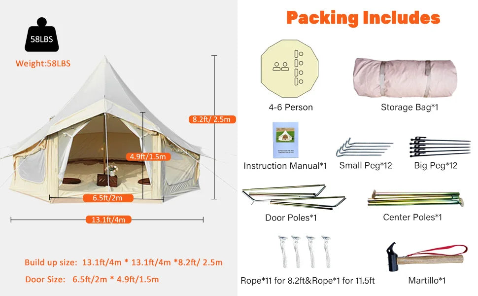 Portable Canvas Yurt Tent Stove Jack,Large Family Camping in USA