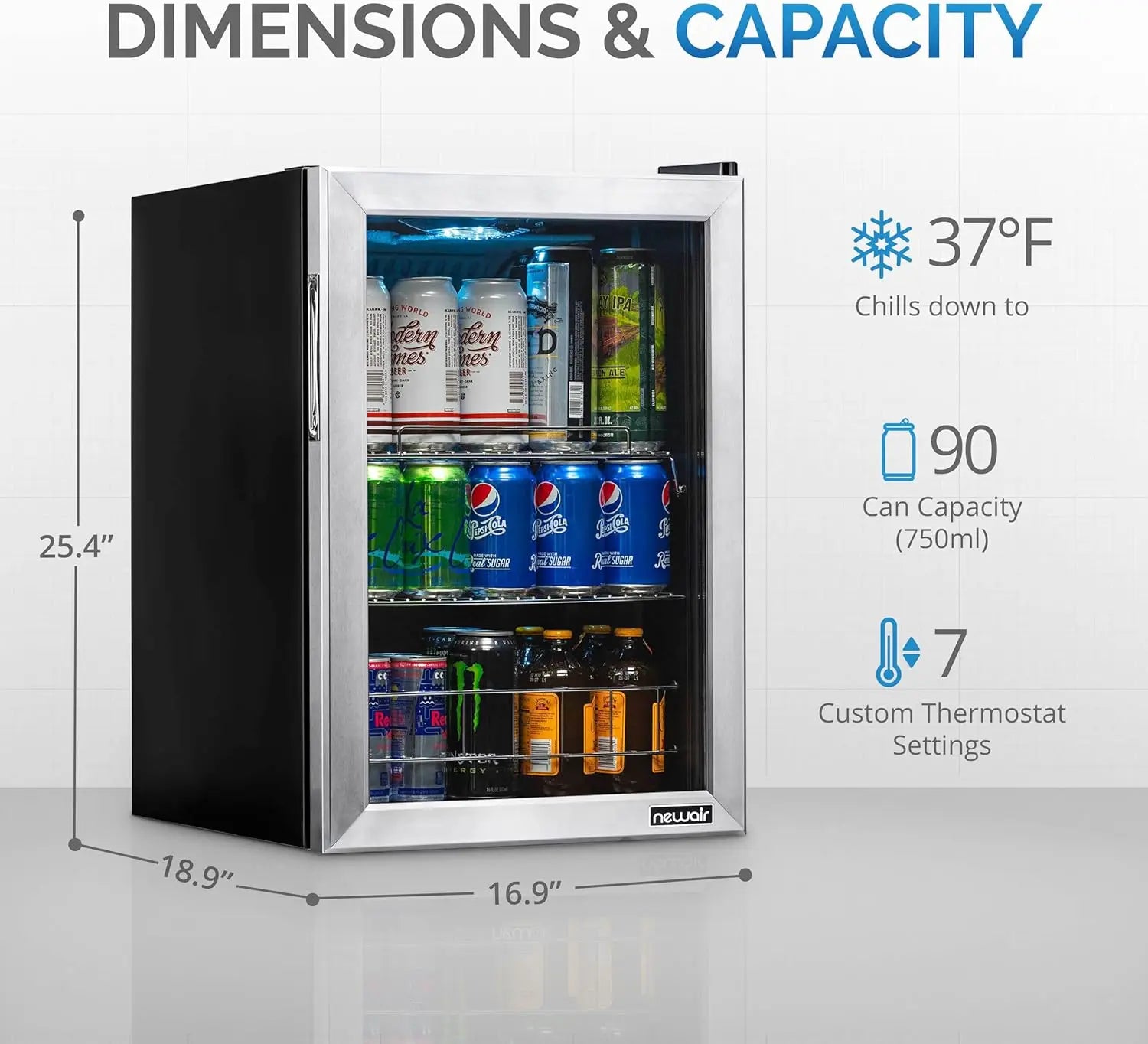 Refrigerator Cooler, Can Capacity Fridge Stainless IN USA.