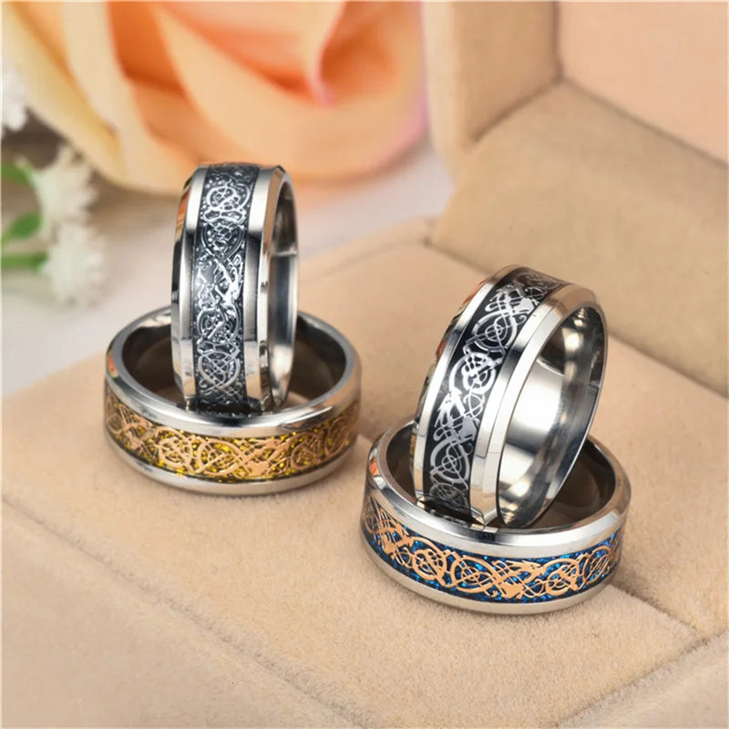 Punk Viking Dragon Black Tungsten Wedding Ring Set in USA