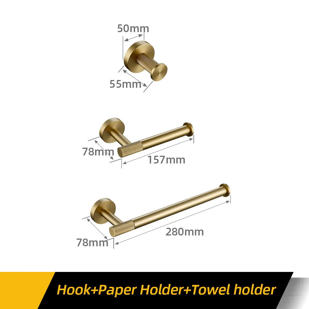 Bathroom Hardware Accessories Set Brushed Gold Knurled