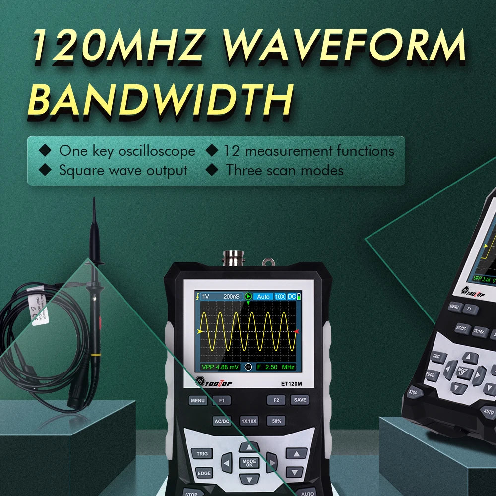 TOOLTOP ET120M 120MHz Handheld Digital Oscilloscope 1Mhz Square Wave S