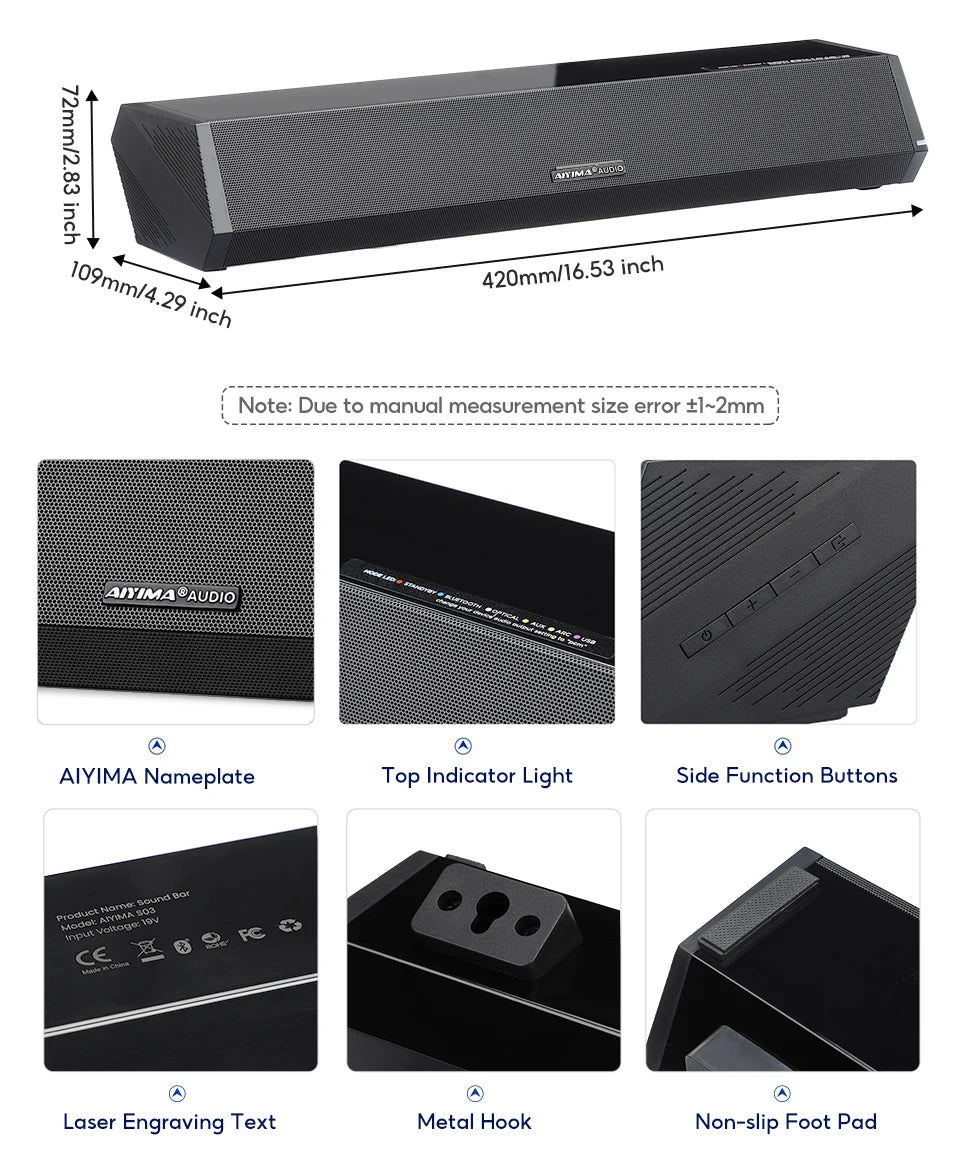 AIYIMA Sound Bar TV Bluetooth Soundbar Bass Home IN USA.