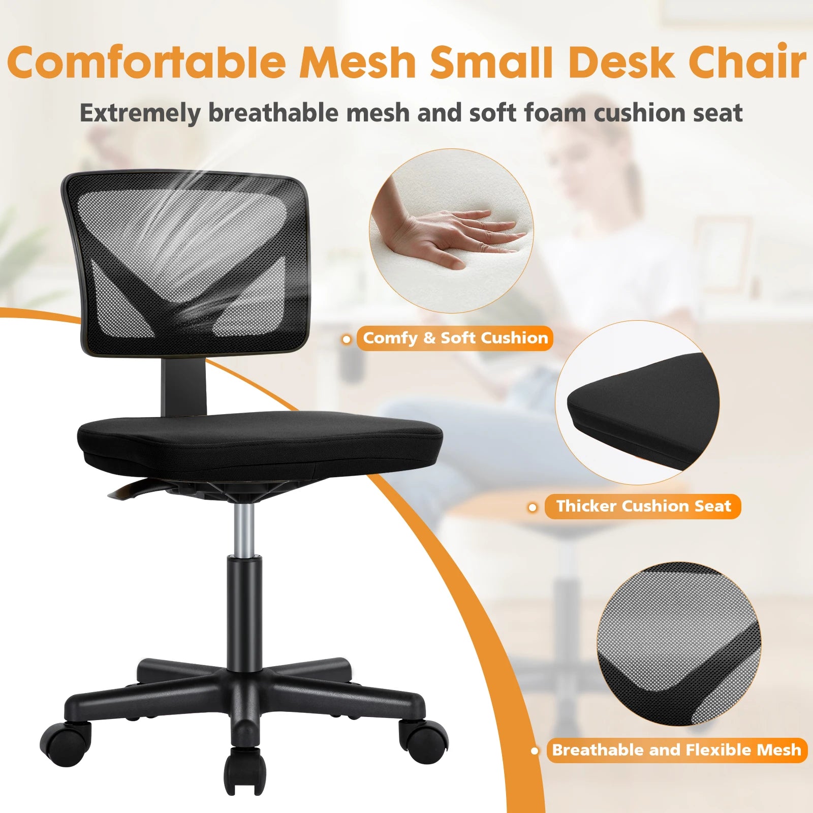 JHK Mesh Lumbar Support Armless Office Chair in USA.