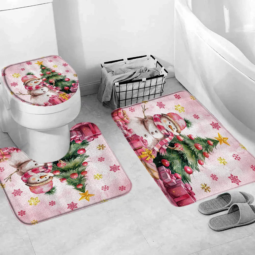 Christmas Bathroom Sets with Shower Curtain Rugs Red Truck in USA.