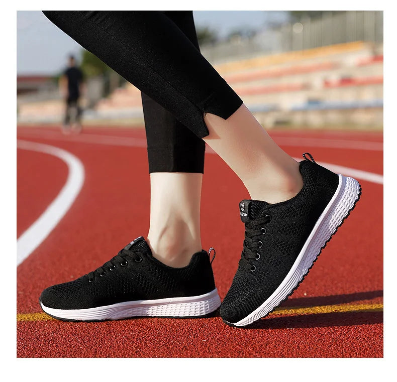 Women Casual Shoes Breathable Walking Mesh Lace Up Flat Shoes in USA