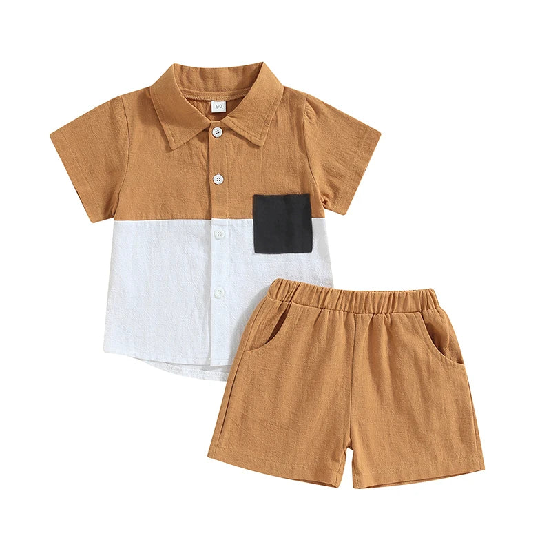 Boys Summer Fashion Set Short Sleeve Pocket Shirt in USA